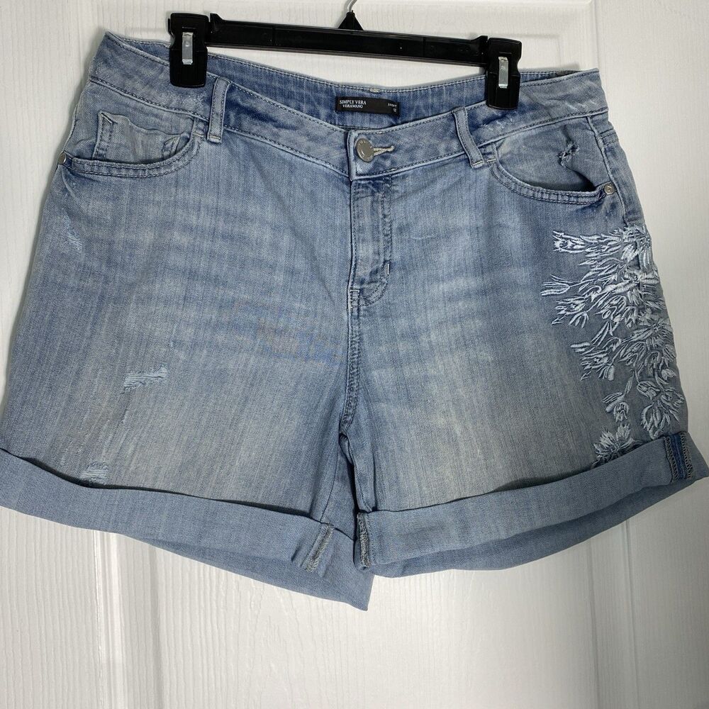Simply Vera Wang womens shorts sz 12 Stretch Embroidered Denim Distressed Boho